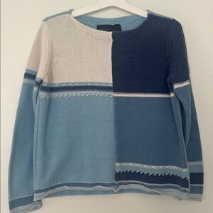 Liz Claiborne Crazy Horse Blue and White Knit Sweater